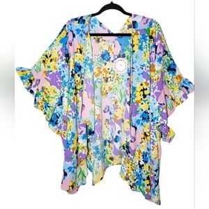 Umgee Floral Pastel Kimono with Ruffle Sleeves